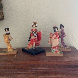 Beautiful set of handmade fabric Japanese geisha figures.